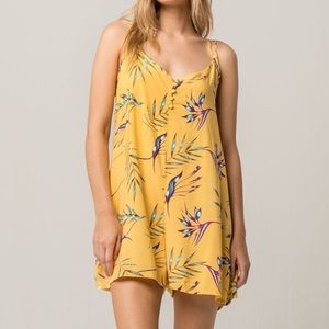 Roxy Mitten Shadow Hawaiian Tropical Shorts Button Romper Yellow Sz S